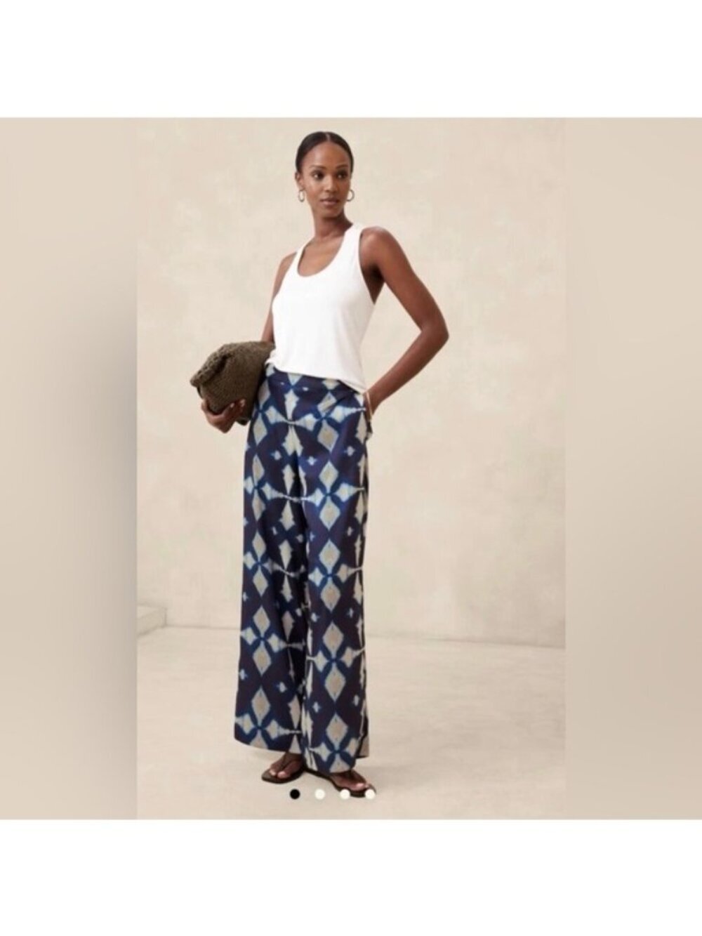Banana Republic Navy Geometric Print Wide Leg Pants L Boho Resort Vacation Flowy - Picture 8 of 8